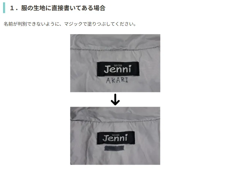 １．服の生地に直接書いてある場合