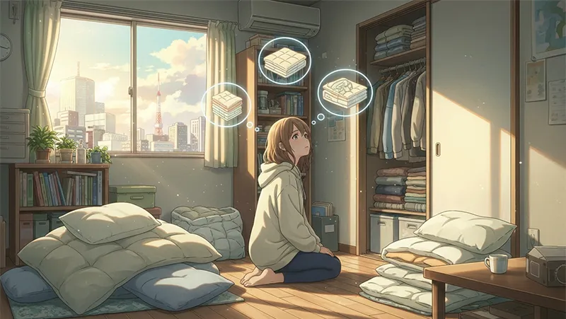 一人暮らしの布団収納、どうしてる？クローゼットがなくても片付く方法